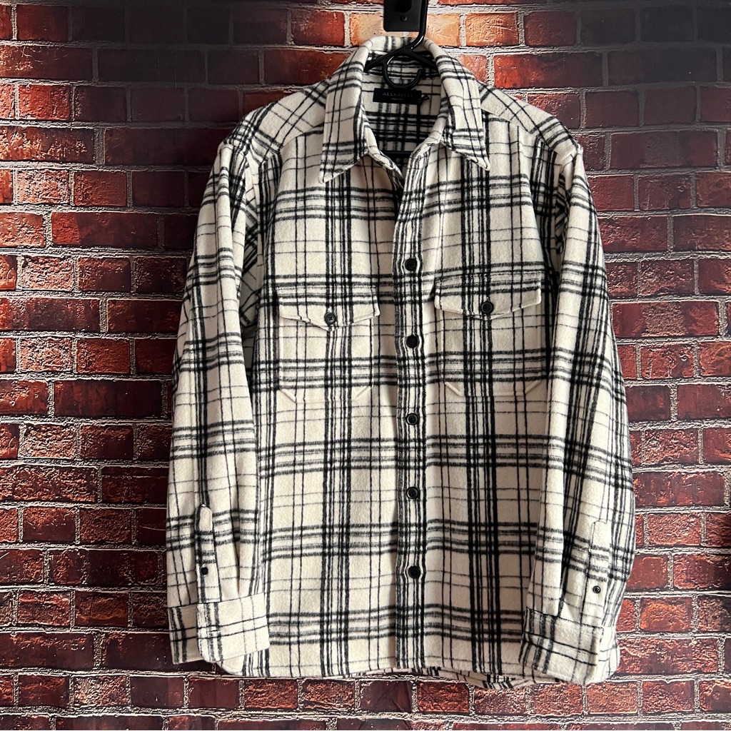 All Saints Black And Cream Plaid Shirt Jacket